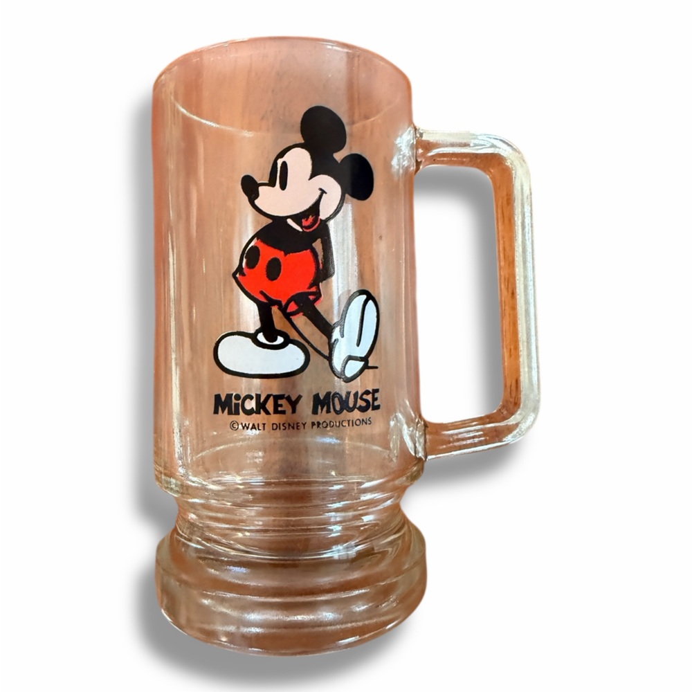 Walt Disney Productions Mickey Mouse Clear Glass Beer Mug Cup Stein Vintage Rare